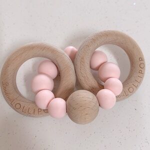 Loulou Lollipop Pink and Natural Wood Baby Teether